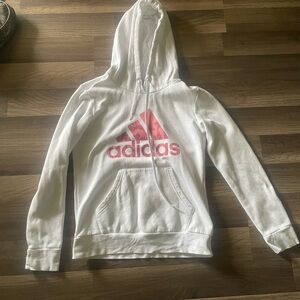 Adidas White Hoodie with pink Logo